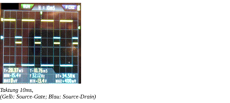  
Taktung 10ms, 
(Gelb: Source-Gate; Blau: Source-Drain)